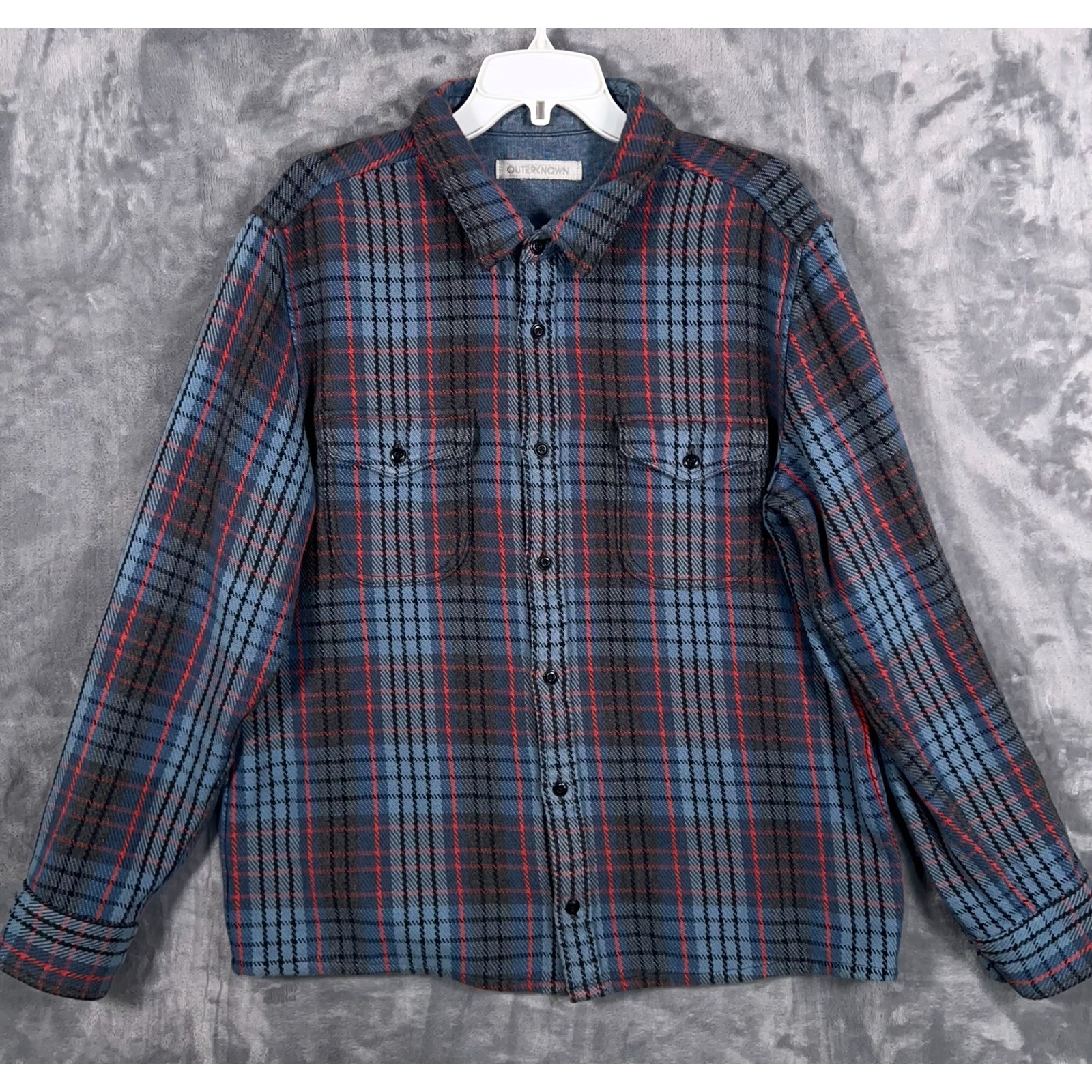 Outerknown Blanket Shirt Mens Large Flannel Button Up Work Plaid Blue Organic